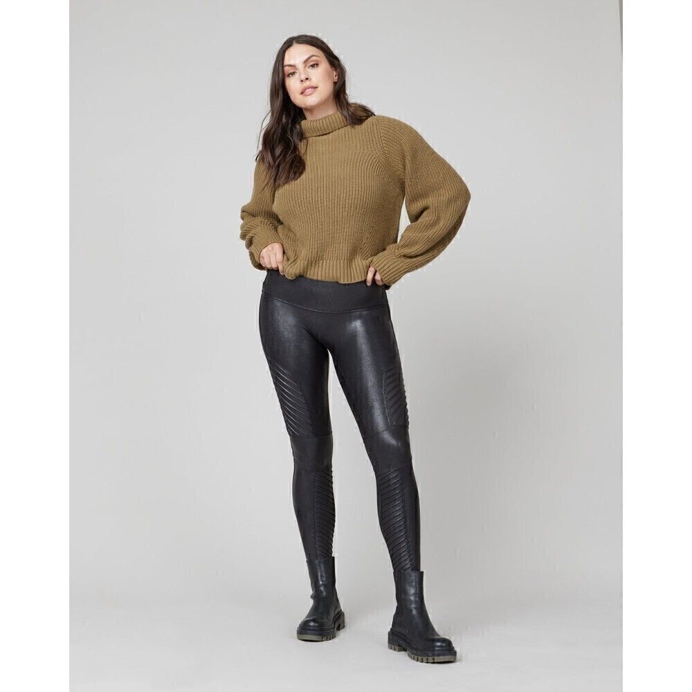 Spanx Faux Leather Moto Leggings Very Black Size XS